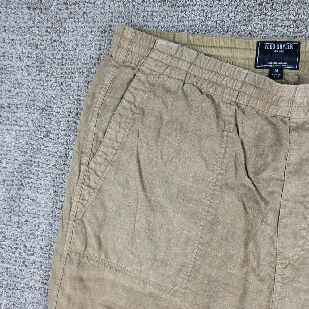 Todd Snyder Beach Pants Mens Medium 100% Linen Elastic Waist Pull On Tan Beige